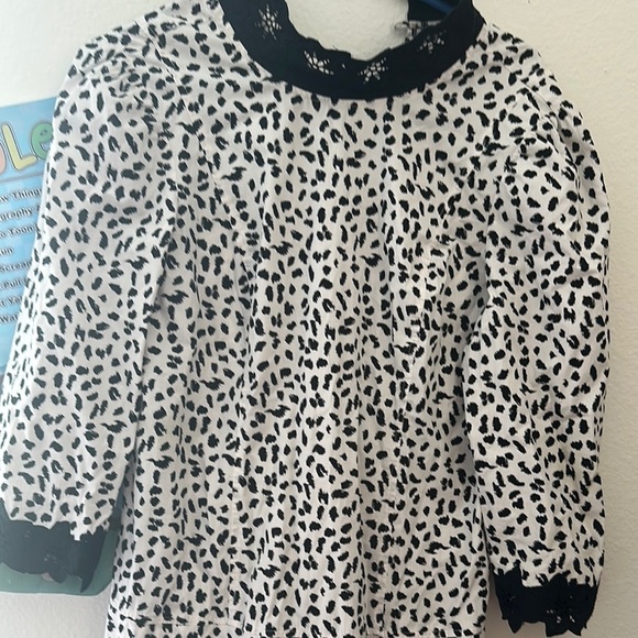 Rebecca Taylor Black and White Patterned Dress with Lace Trim - Picture 4 of 10